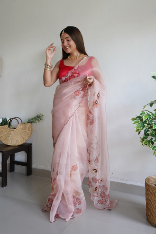 PEACH ORGANZA SILK SAREE