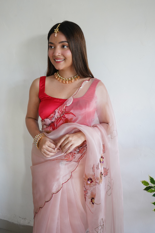 PEACH ORGANZA SILK SAREE