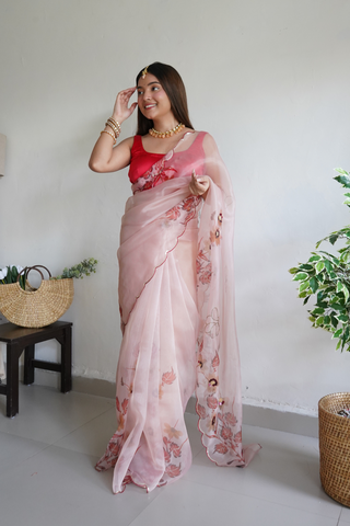 PEACH ORGANZA SILK SAREE