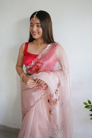 PEACH ORGANZA SILK SAREE