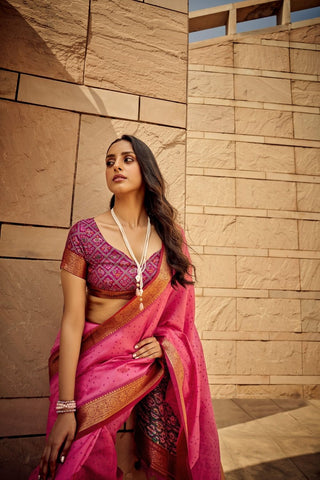 Pink Banarasi Patola Silk Saree