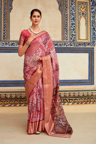 PINK DOLA VISCOSE WITH TOP CLASS PRINT SAREES