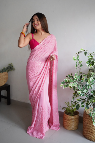 PINK GEORGETTE SILK SAREE