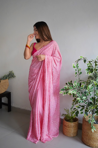 PINK GEORGETTE SILK SAREE