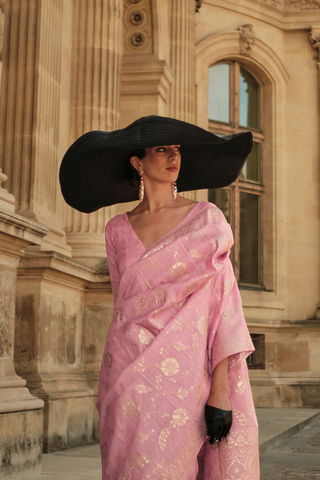 PINK GOTA HANDLOOM WEAVING SILK SAREE