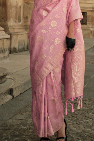 PINK GOTA HANDLOOM WEAVING SILK SAREE