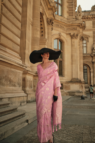 PINK GOTA HANDLOOM WEAVING SILK SAREE