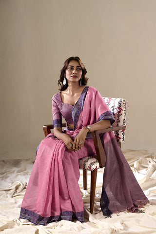 Pink Handloom Cotton Saree