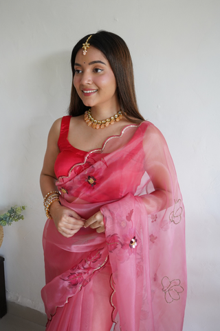 Pink Organza Silk Saree_Kumari Sarees