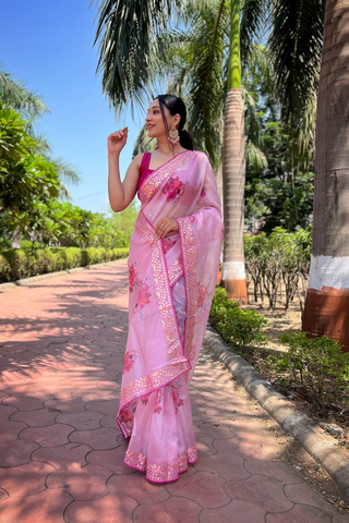 PINK ORGANZA SILK SAREE