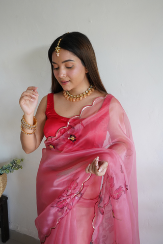 Pink Organza Silk Saree_Kumari Sarees