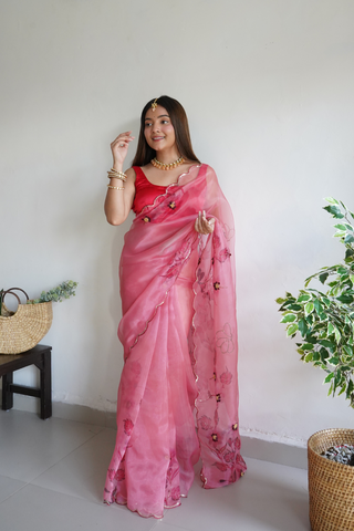 Pink Organza Silk Saree_Kumari Sarees