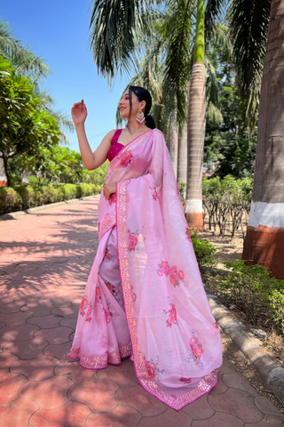 PINK ORGANZA SILK SAREE