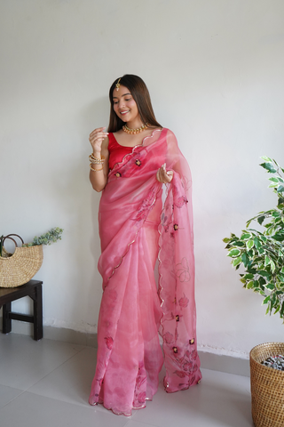 Pink Organza Silk Saree_Kumari Sarees