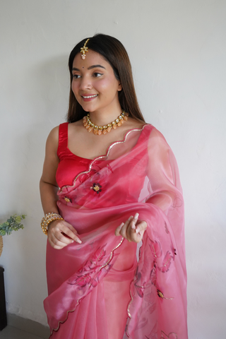 PINK ORGANZA SILK SAREE