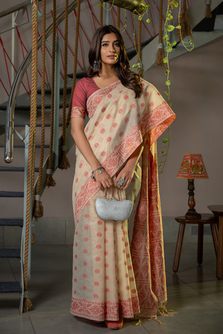 PINK SOFT COTTON JAMDANI SAREE