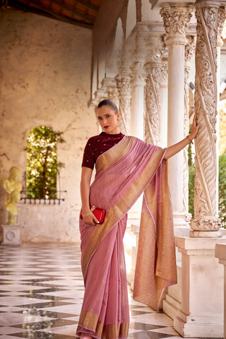 PINK TISSUE LINEN SILK SAREE