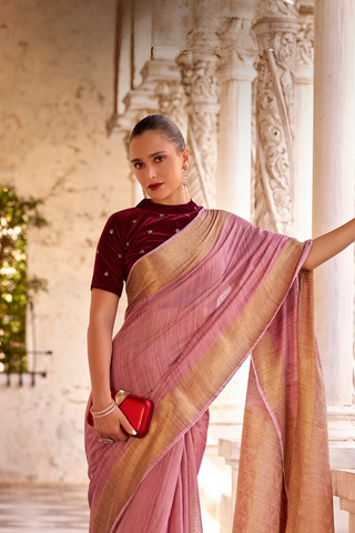 PINK TISSUE LINEN SILK SAREE