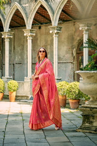 PINK TISSUE SILK SAREE