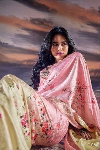 PINK & YELLOW PURE SATIN SAREE