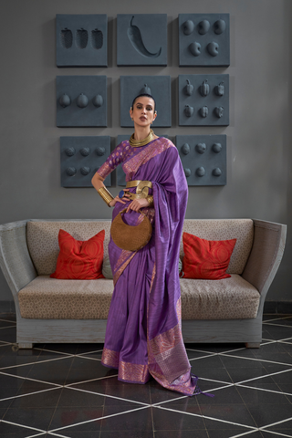 PURPLE GALA COPPER ZARI HANDLOOM WEAVING SAREE