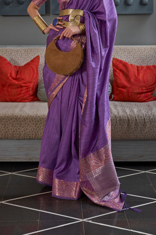 Purple Gala Copper Zari Handloom Weaving Saree