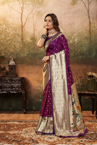 PURPLE PURE PAITHANI ZARI WEAVING SAREE