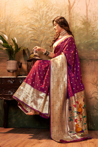 PURPLE PURE PAITHANI ZARI WEAVING SAREE