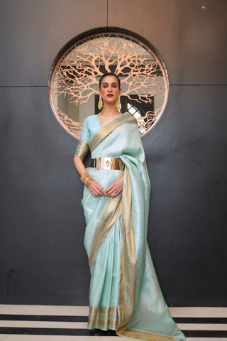 PASTEL BLUE KANJEEVARAM HANDLOOM SILK SAREE 