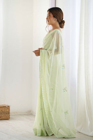 Pastel Green Georgette Silk Saree