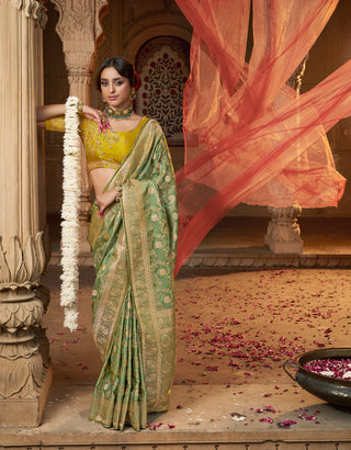 Pastel Green Pure Satin Fancy Saree