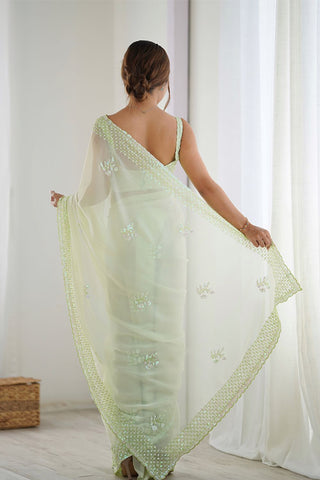 Pastel Green Georgette Silk Saree