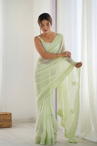 Pastel Green Georgette Silk Saree
