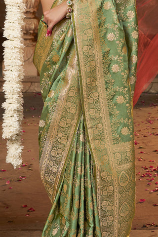 Pastel Green Pure Satin Fancy Saree