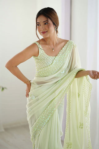 Pastel Green Georgette Silk Saree
