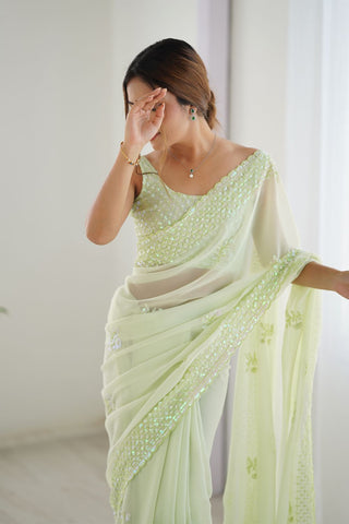 Pastel Green Georgette Silk Saree