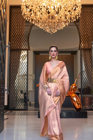  PASTEL ORANGE KANJEEVARAM HANDLOOM SILK SAREE 