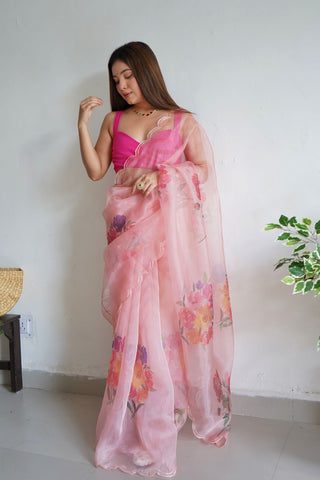 PEACH ORGANZA SILK SAREE