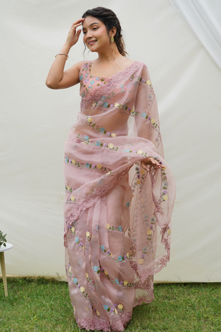 PEACH GEORGETTE SILK SAREE