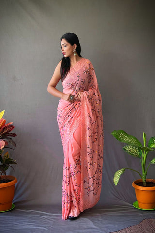 PEACH GEORGETTE SILK SAREE