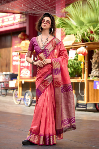 PEACH PURE BANARASI SILK SAREE