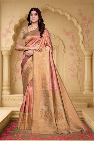 Peach Kanjeevarm Banarasi Soft Silk Saree_Kumari Sarees