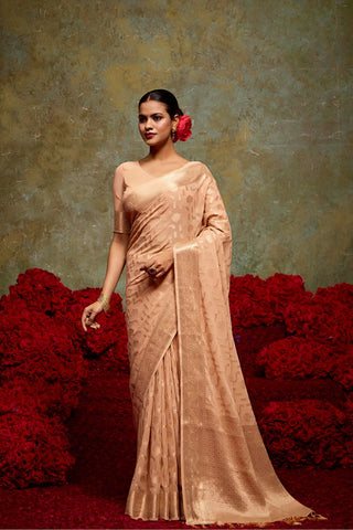 Peach Georgette Silk Saree_Kumari Sarees