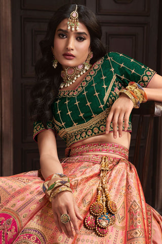 Peach Silk Lehenga With Sequence Zarkan Work