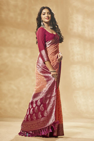 Peach Georgette Saree_Kumari Sarees