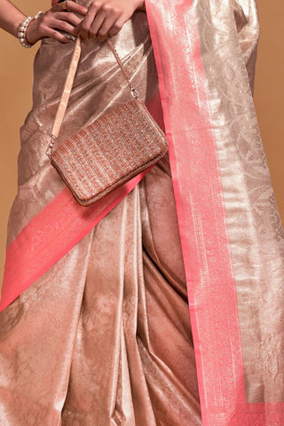 PEACH HANDWOVEN KANJIVARAM SILK SAREE