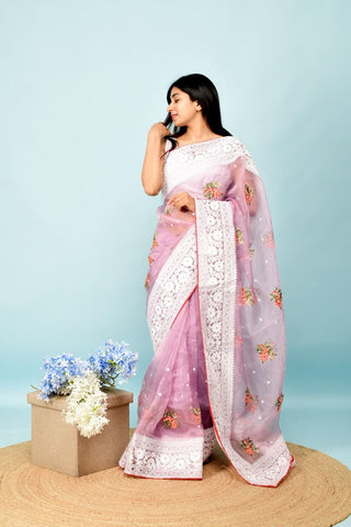 PEACH SOFT ORGANZA SILK SAREE