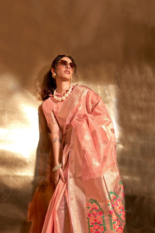 PEACH PAITHANI ZARI TISSUE SAREE