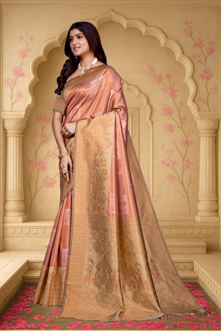 Peach Kanjeevarm Banarasi Soft Silk Saree_Kumari Sarees