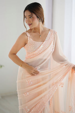 Peach Georgette Silk Saree_kumari Sarees